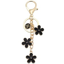 Alphabet S Tassel Flower Initial Letter Keychain Black, Pack of 1