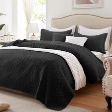 Full/Queen Quilt Set 3 Pieces, Lightweight Black Bedspread-90''x98'', Soft Mi...
