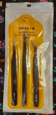 SET OF 3 STAINLESS STEEL ELECTRON TWEEZERS