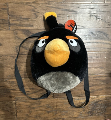 Rovio Angry Birds Bomb Small Plush Backpack Black Zip Closure Adjustable Strap