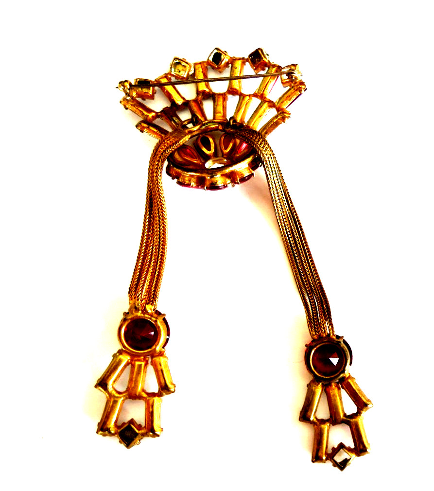 Vtg Adele Simpson Signed Dangle Brooch Red & Clea… - image 8