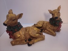 Two Christmas Gold Deers figures Deer Merchandise 6" X 5"
