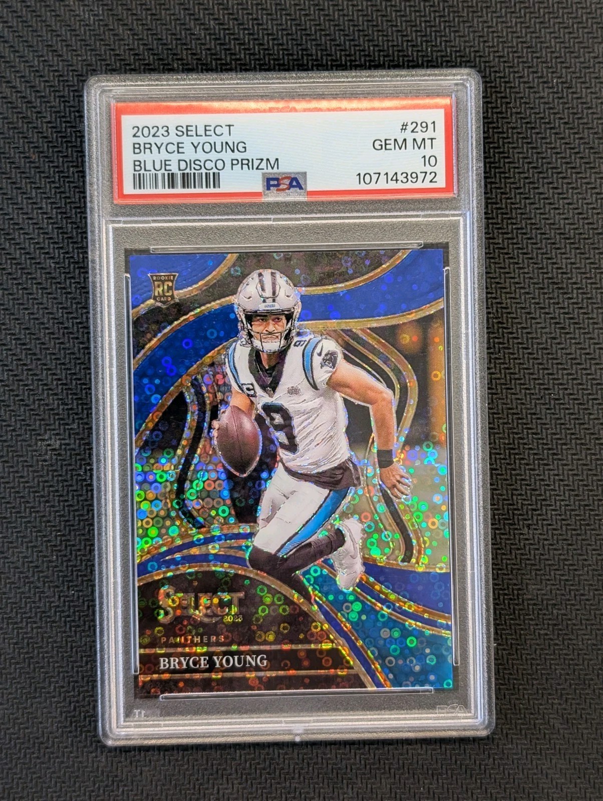 BRYCE YOUNG - 2023 SELECT CLUB LEVEL ROOKIE BLUE DISCO RC /25 PSA 10 - Panthers