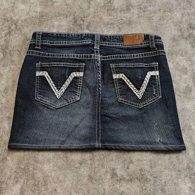 Vigoss Y2K M Minirock Bestickt Low Rise Vintage 2000s Denim Skirt 