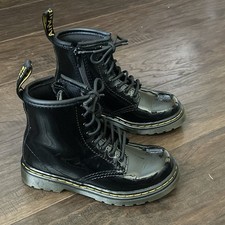 Dr. Martens Combat Boots Toddler Kids Sz 9 Black Patent Leather Lace Zip 1460T