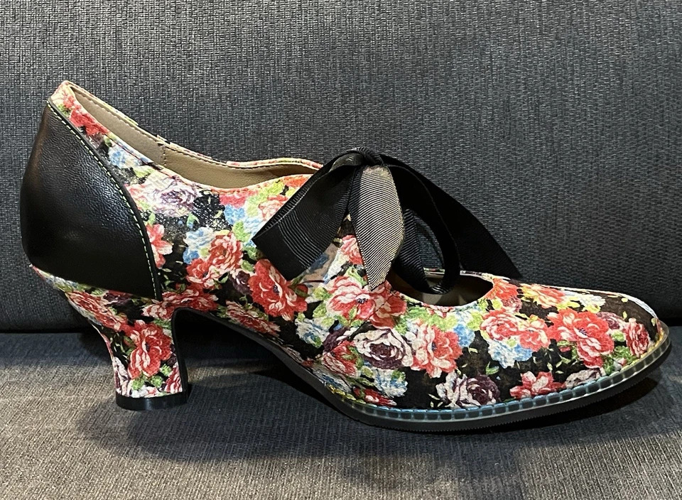 Zapatos Mary Jane con moño floral para mujer 2” tacones talla 8,5/39 estilo vintage Foto 3 de 4