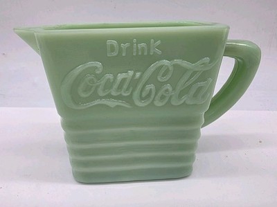 Vintage Green Jadeite Glass Drink Coca Cola Pitcher Milk Glass 3 3/4'' Tall