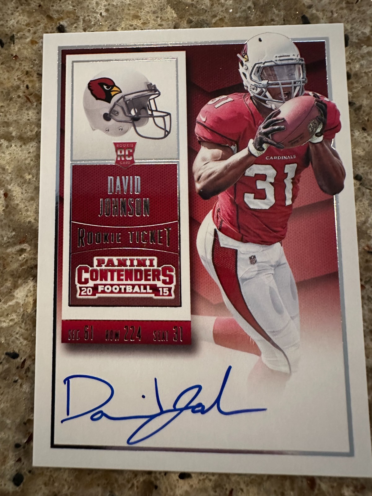 2015 Contenders David Johnson Rookie Ticket Autograph #209 Helmet Cardinals