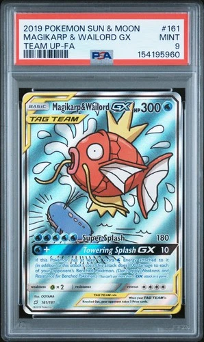 2019 POKEMON SUN & MOON TEAM UP #161 FULL ART/MAGIKARP & WAILORD GX PSA 9
