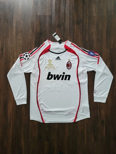 KAKA AC Milan New Men's CL 2007 Final Long Sleeve White Retro Soccer Jersey XL