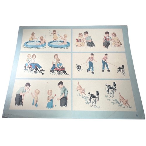 Vintage 1962 Dick & Jane Classroom Poster 2 Sided Card 4 Spot Puff Sally 20x26