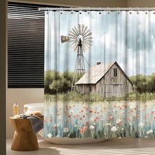 Vintage Rustic Barn Shower Curtain Western Country 70"W x 70"L Pack of 1 Blue
