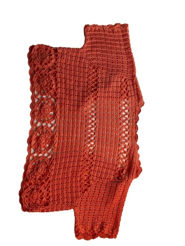 Orange gehäkeltes kurzes Übershirt oder leichter Pullover. Markenetikett sind ausgeschnitten Gr. M? - Bild 4 von 12