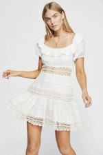 NWT$148 Free people Cruel Intention Crochet Lace Mini Dress 12 XL White Ivory