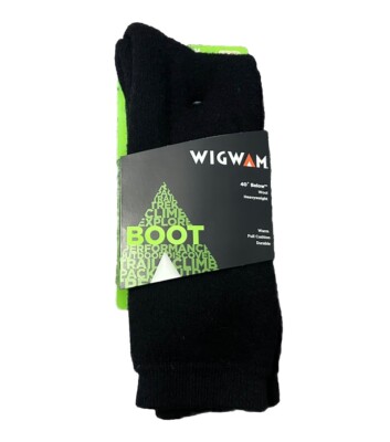 New Wigwam 40 Below Mens Womens Wool Boot Socks Black. Large Made USA