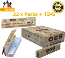 OCB Organic Hemp Slim King Size + Filters Tips Roach 32  Rolling Papers Packs 