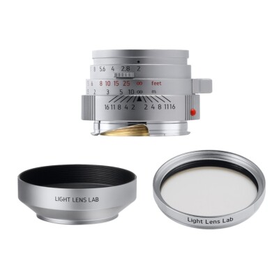 LIGHT LENS LAB M 50mm f/2 for Leica M w/ hood, filter set =silver=