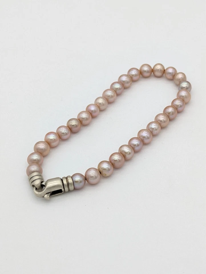 Pulsera de cuentas de perlas moradas para hombre de plata de ley hecha a mano joyería espiritual Foto 3 de 4