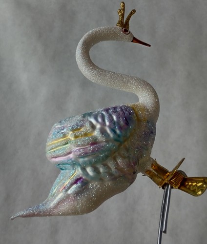 Polish Glass Ornament "Swan Princess" Hand Painted Made in Poland Clip Ornament - Picture 4 of 5