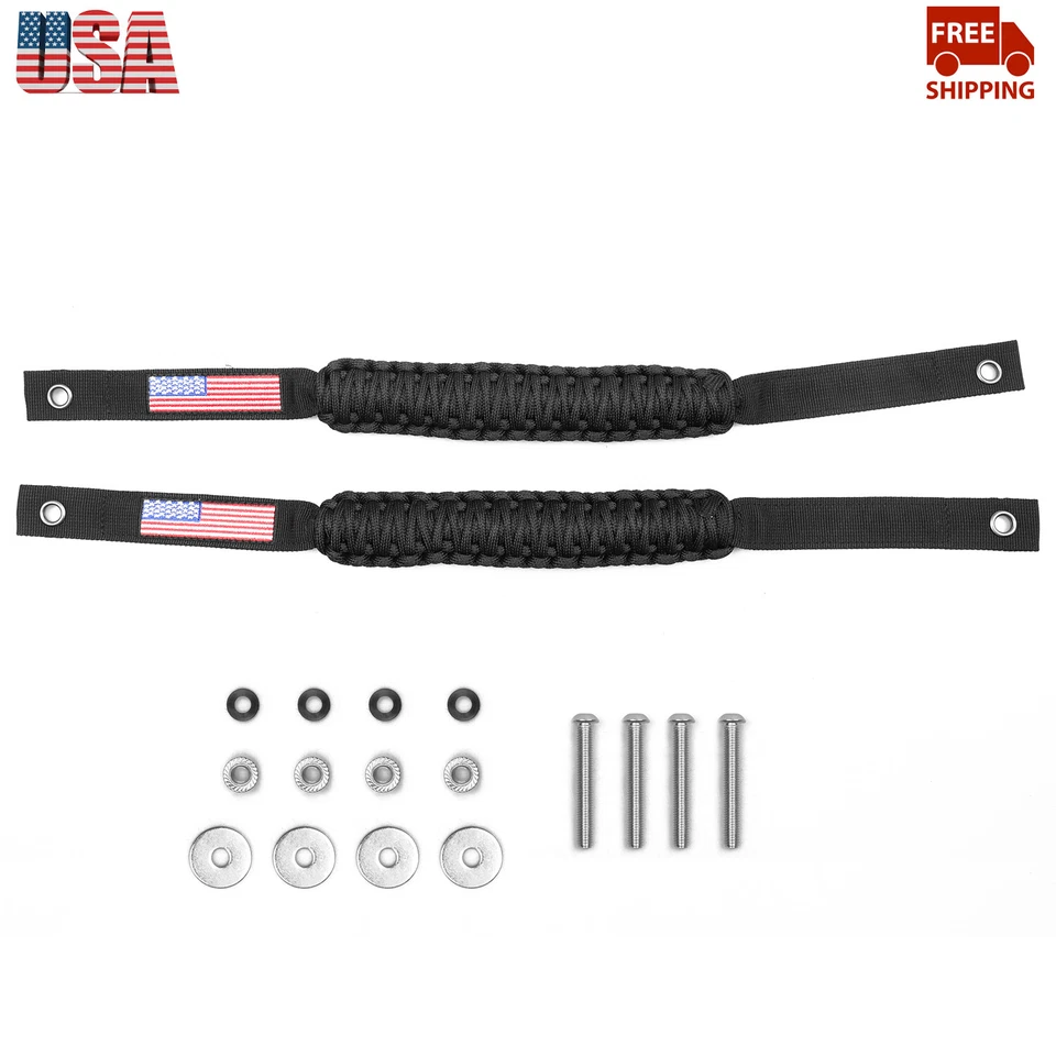 2PCS Black Roll Bar Paracord Grip Handles For Jeep Wrangler JL JT 4XE 2018-2023 Foto 2 de 4