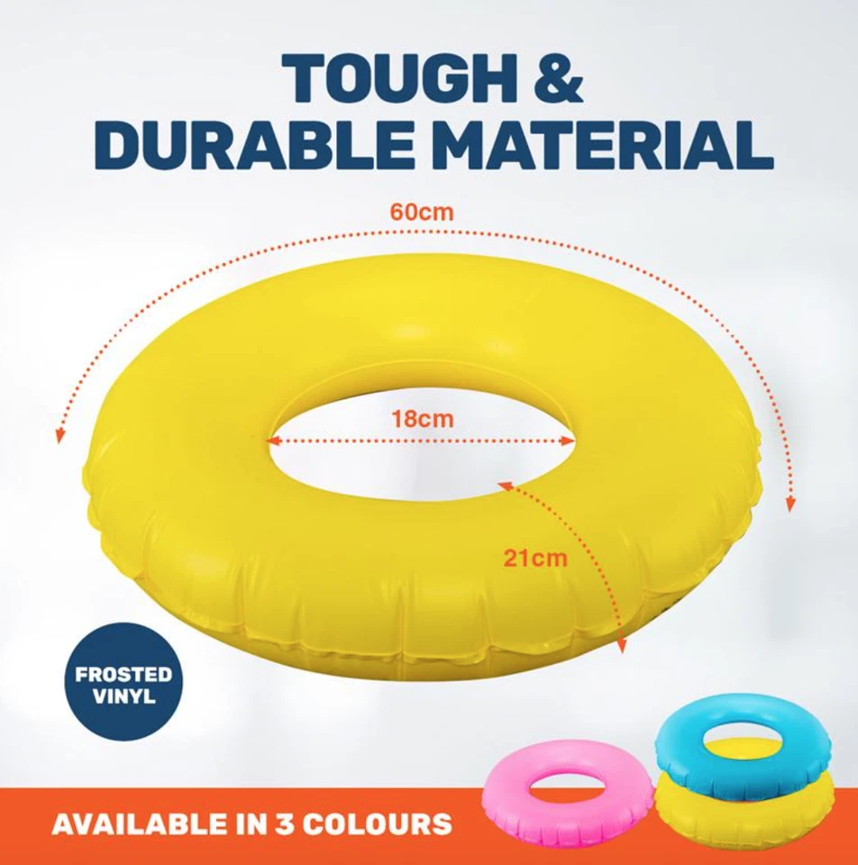 60cm Kids Swimming Ring Pool Tyre Donut Float Swim Inflatable Pink Green Yellow - image 2 of 4