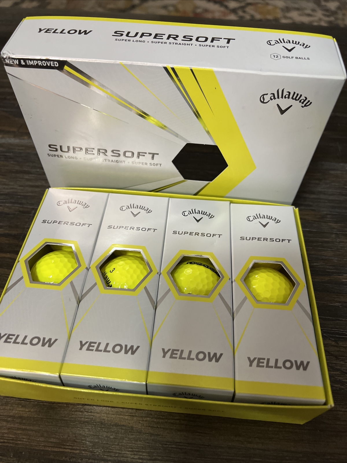 New Dozen Callaway Super Soft Super Long Super Straight Yellow Golf
