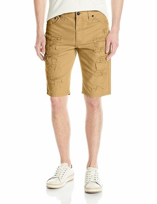 Southpole Mens Denim Shorts with Multiple Horizontal Rips and Cuffing
