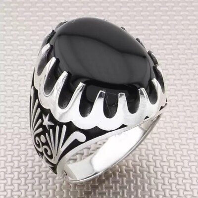925 Sterling Silver Handmade Luxury Men's Ring All Sizes With Onyx Stone