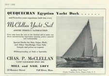 1942 McClellan Sailmakers Ad / Quequechan Egyptian Yacht Duck/ Lucy/ Fall River