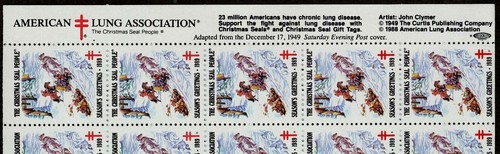 1989 Sledding Fun "F" Sheet of 35 (5 Gift Tags) US Christmas Seals MNH - Picture 3 of 3