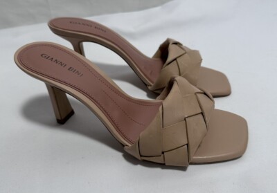 GIANNI BINI GB Sandals Slip On Heels 7.5M Leather Women Tan Nude