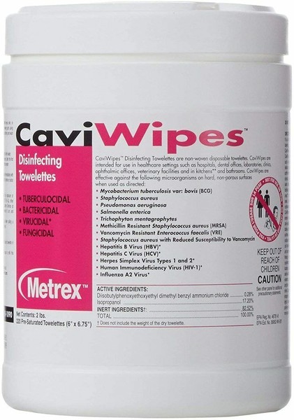 Metrex CaviWipes 6x6.75in. Disinfectant Towelettes Canister - 220 