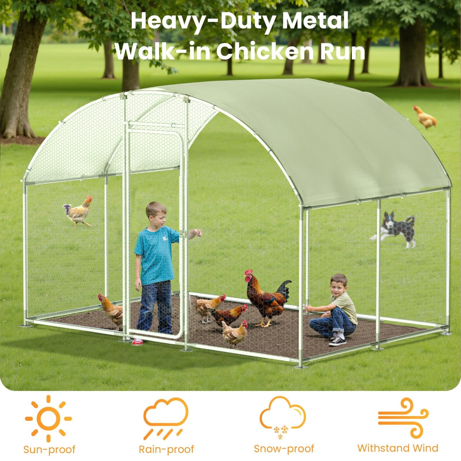 Large Metal Chicken Coop for 15-20 Chickens Walk-in Run Pen Cage Outdoor