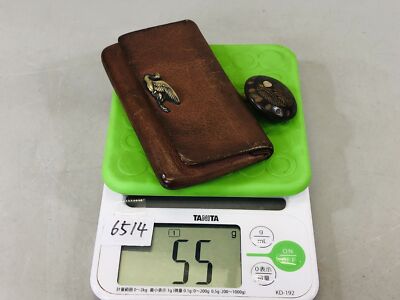 Y6514 NETSUKE Manju crane front metal fitting Japan antique kimono