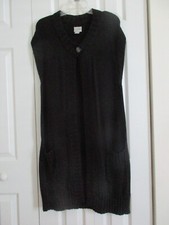 Chico  s Size 2 Carlson Black Rayon Bamboo Sleeveless Long Vest/Duster Pre-Owned