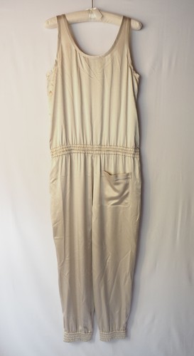 Theory Hekuba Silk Jumpsuit Drawstring Waist Vintage Satin Sandy White M $495 - Picture 2 of 6