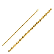 Wellingsale 14k Yellow Gold 3mm Hollow Rope Chain Necklace