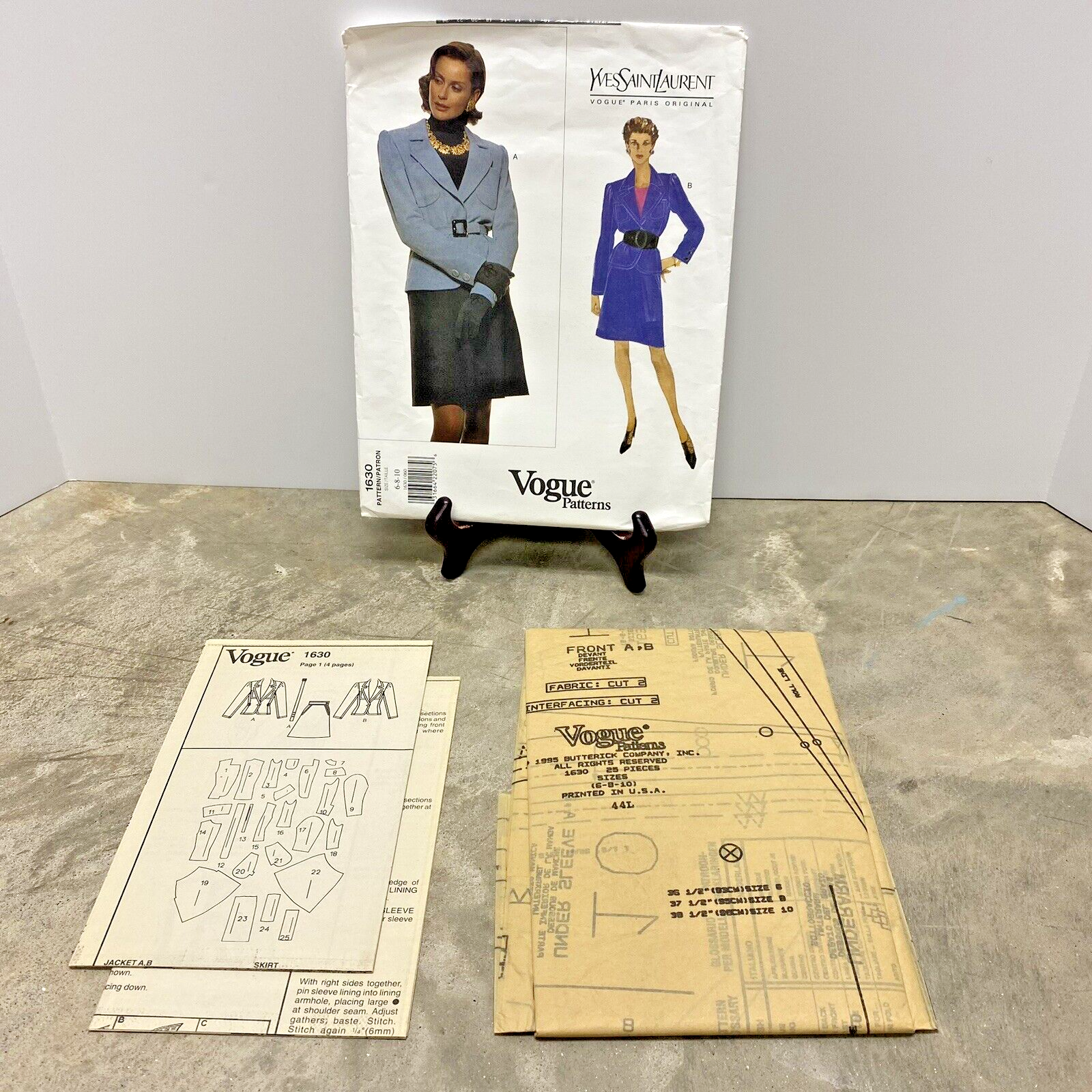 Modello di cucito originale vintage anni '90 Vogue Paris 1630 Yves Saint Laurent 6 8 10 non tagliato