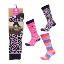 Ladies Long Length Patterned Cushioned Wellington Welly Boot Socks Size UK 4-8