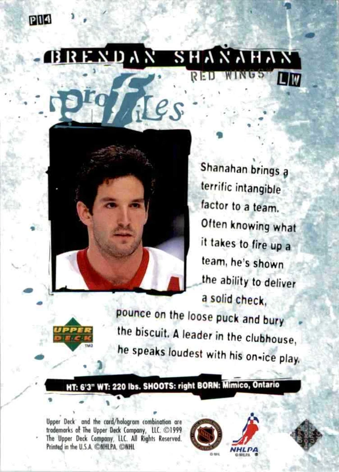 1998-99 Upper Deck Profiles Brendan Shanahan #P14 - Image 2 of 2