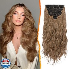 BARSDAR Ash Brown Clip in Hair Extensions - 20 Inch 6PCs Full Head Beach Wavy