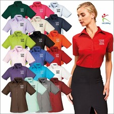 Personalised Short Sleeve Ladies Text Embroidered Office Work wear Formal Blouse