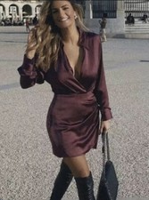 ZARA WOMAN SHORT SATIN DRESS Color Dark eggplant Size S