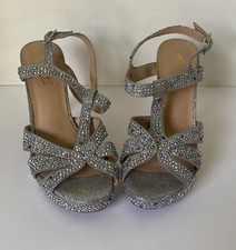 Vintage 2000s Womens Rhinestone Silver Platform Heels Sandals Chinese Laundry 9M