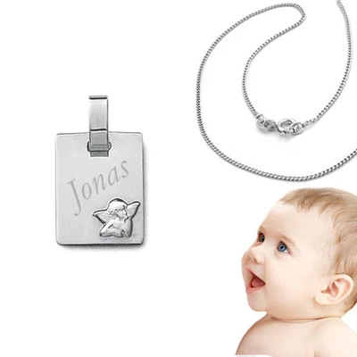 FACHHANDEL-DIREKT Baby & Kinder Schutzengel mit Namen Gravur Silber 925 mit Hals Kette 36 cm Taufe