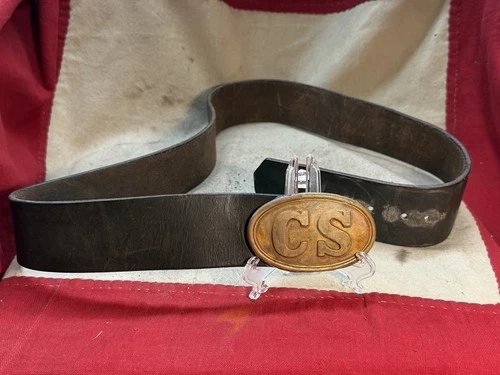 Civil War Confederate “C.S.” Waist Belt Plate Buckle With Leather Belt