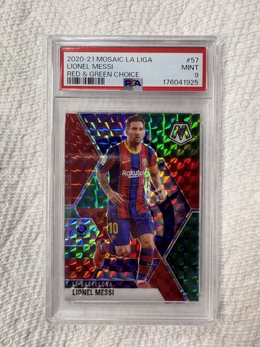 2020-21 Panini Mosaic La Liga Lionel Messi Red & Green Choice Prizm PSA 9
