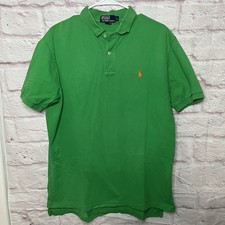 Vintage Polo Ralph Lauren Men  s L Green Short Sleeve Polo Shirt Orange Logo