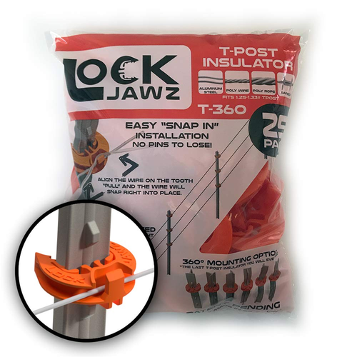 Lock Jawz T-360 Electric Fence T-Post Insulator - Orange Bulk Qty 100 - 第 1/8 張圖片