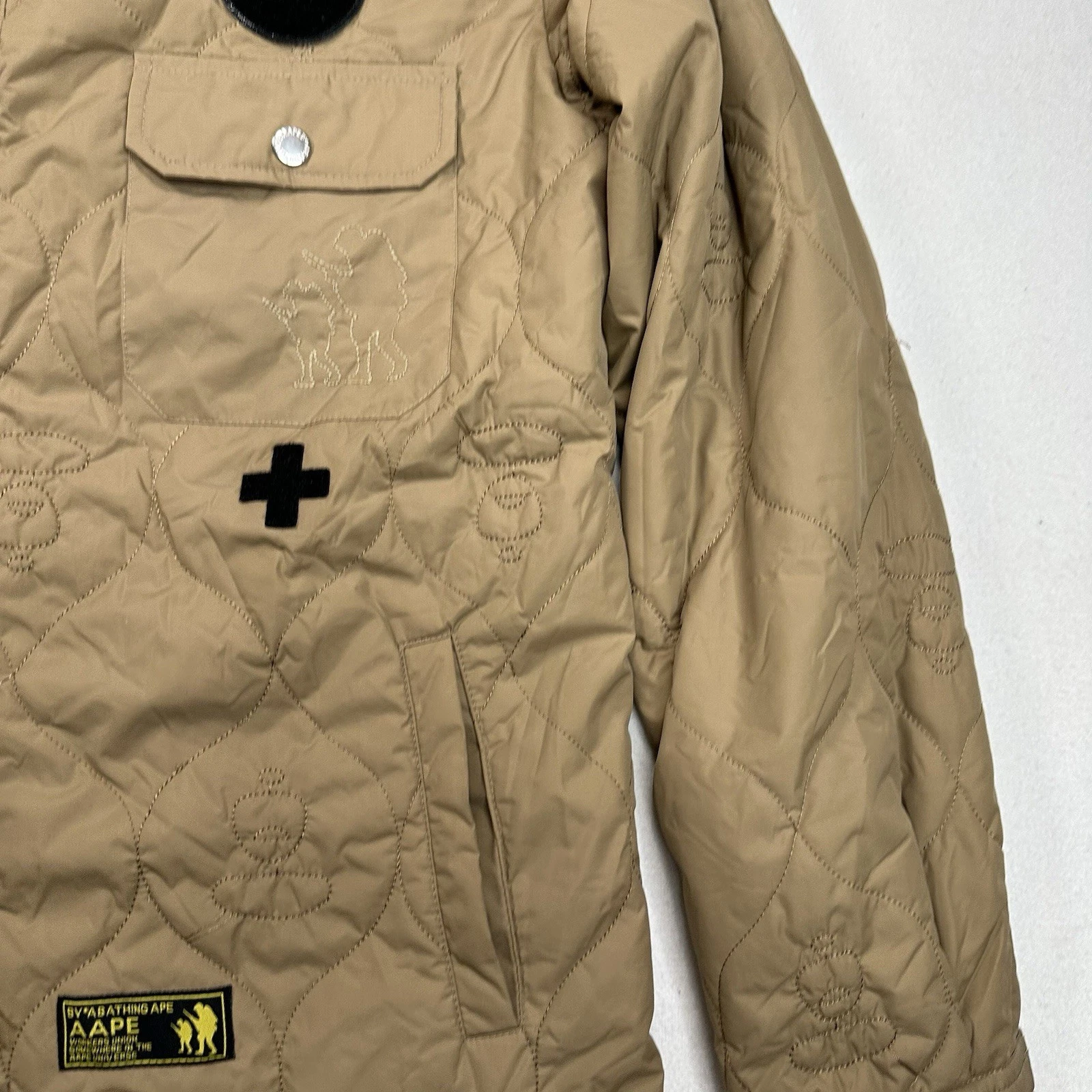 AAPE BY A BATHING APE Quilted Jacket Size Large Patches Military Beige Workwear image 7